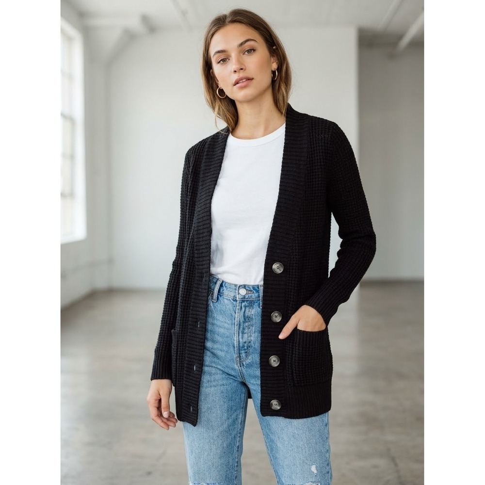 Mossimo Supply Co Black Waffle Knit Shawl Collar Cardigan Sweater Small